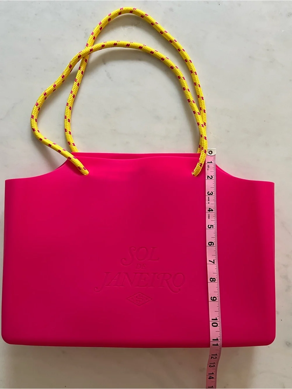 Sol de Janeiro Neon Pink Silicone Tote with Yellow Rope Handles